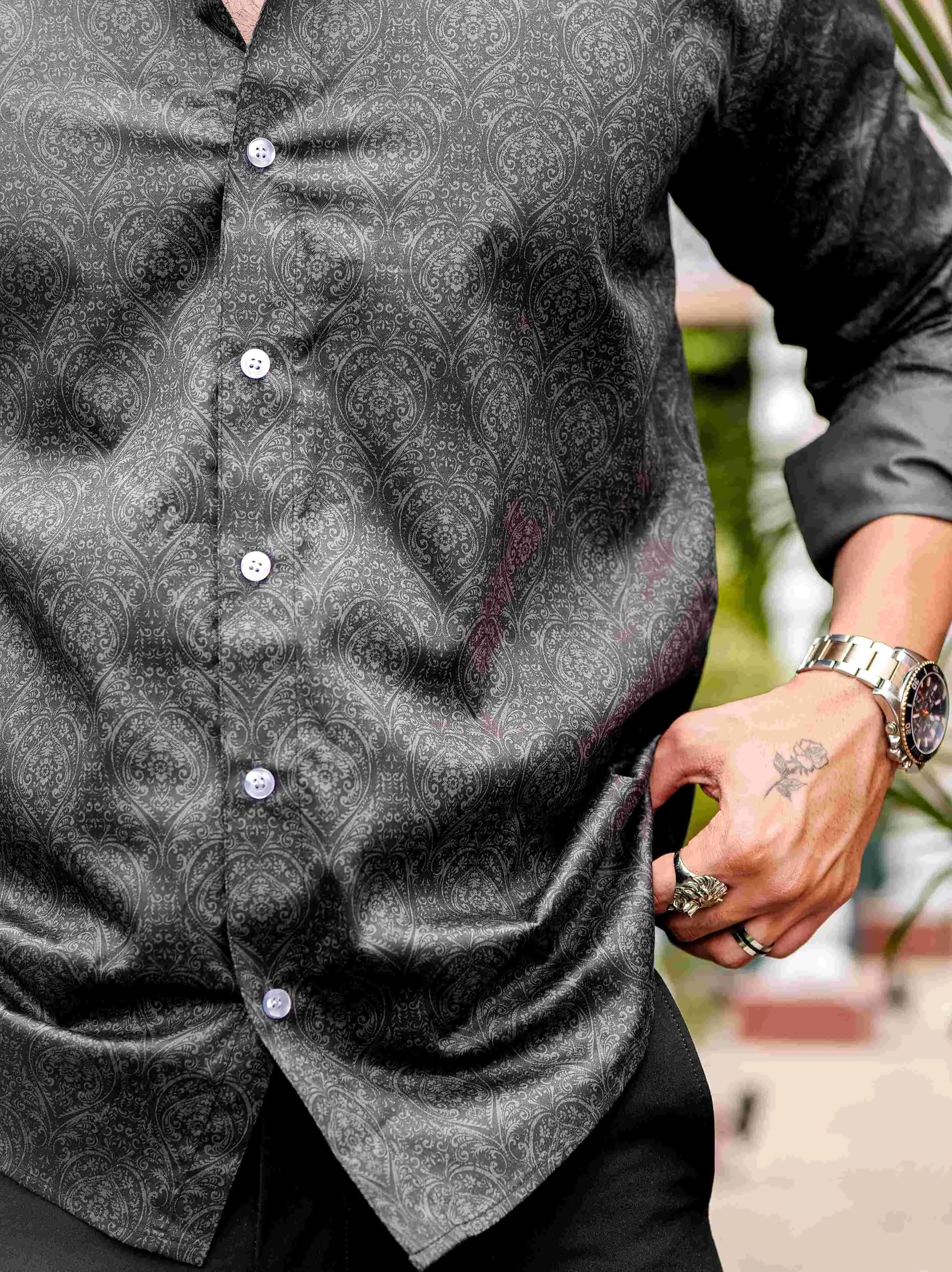 Black Satin Print Premium Shirt