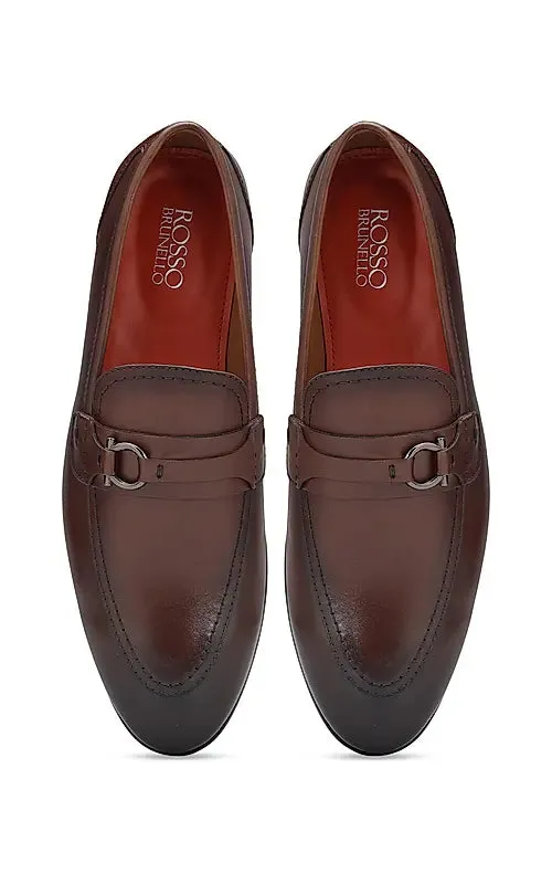 Coffee Embellished Leather Loafers