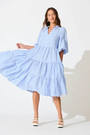 Cornflower Blue Gingham Tiered Dress
