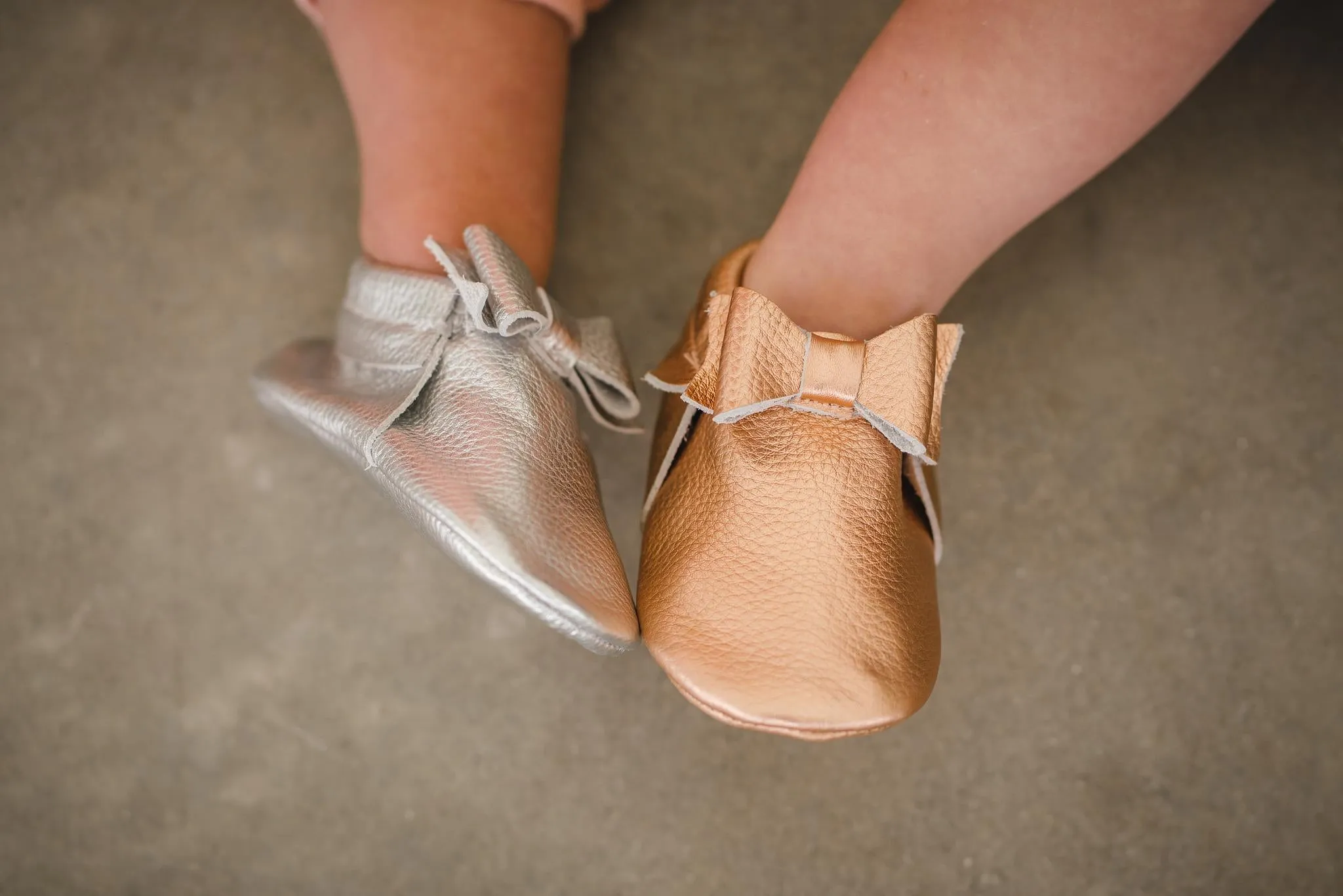 elsa rose gold baby moccasins