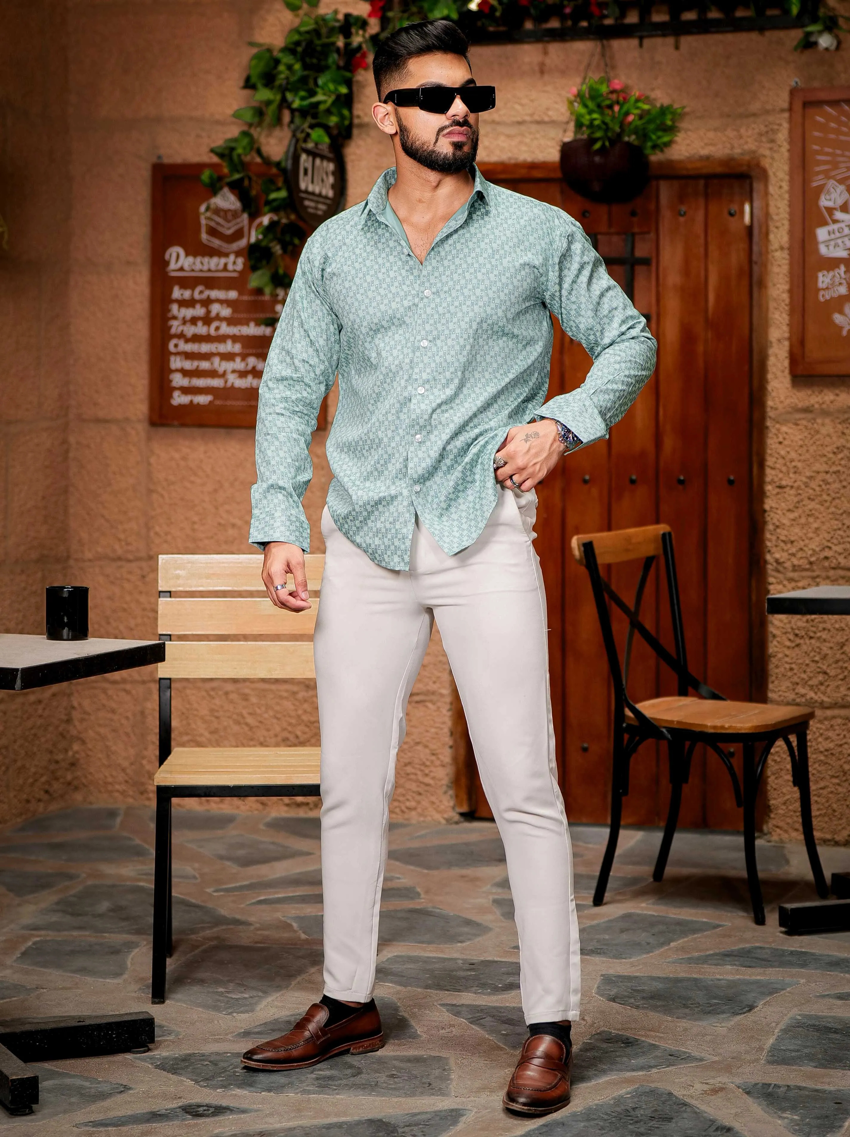 Green Satin Print Premium Shirt