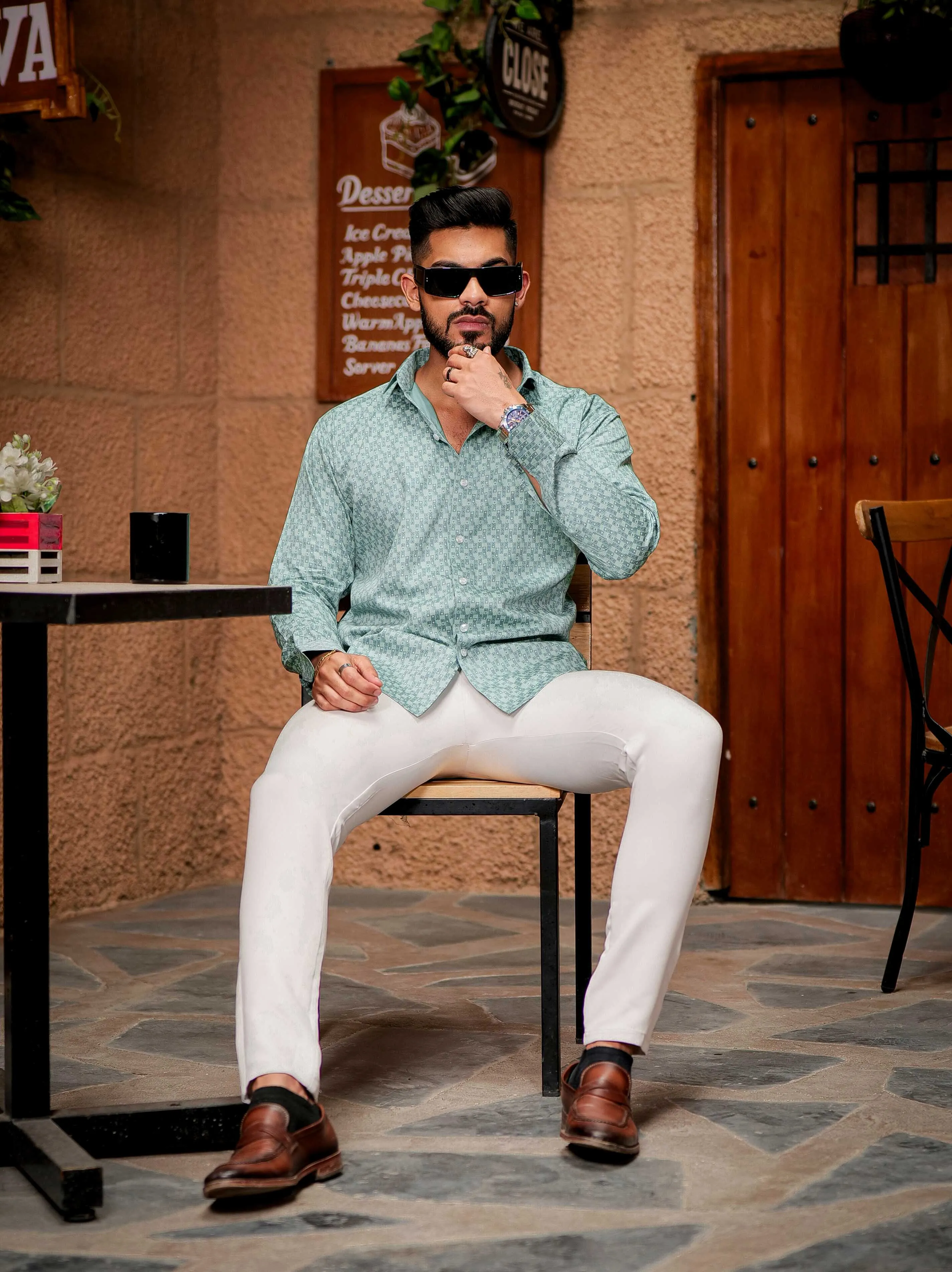Green Satin Print Premium Shirt
