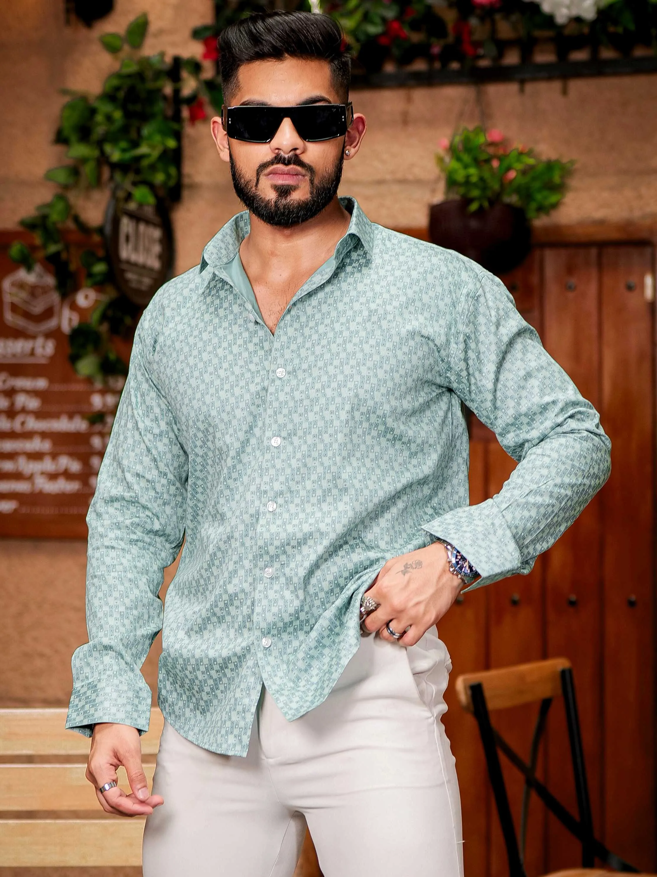 Green Satin Print Premium Shirt