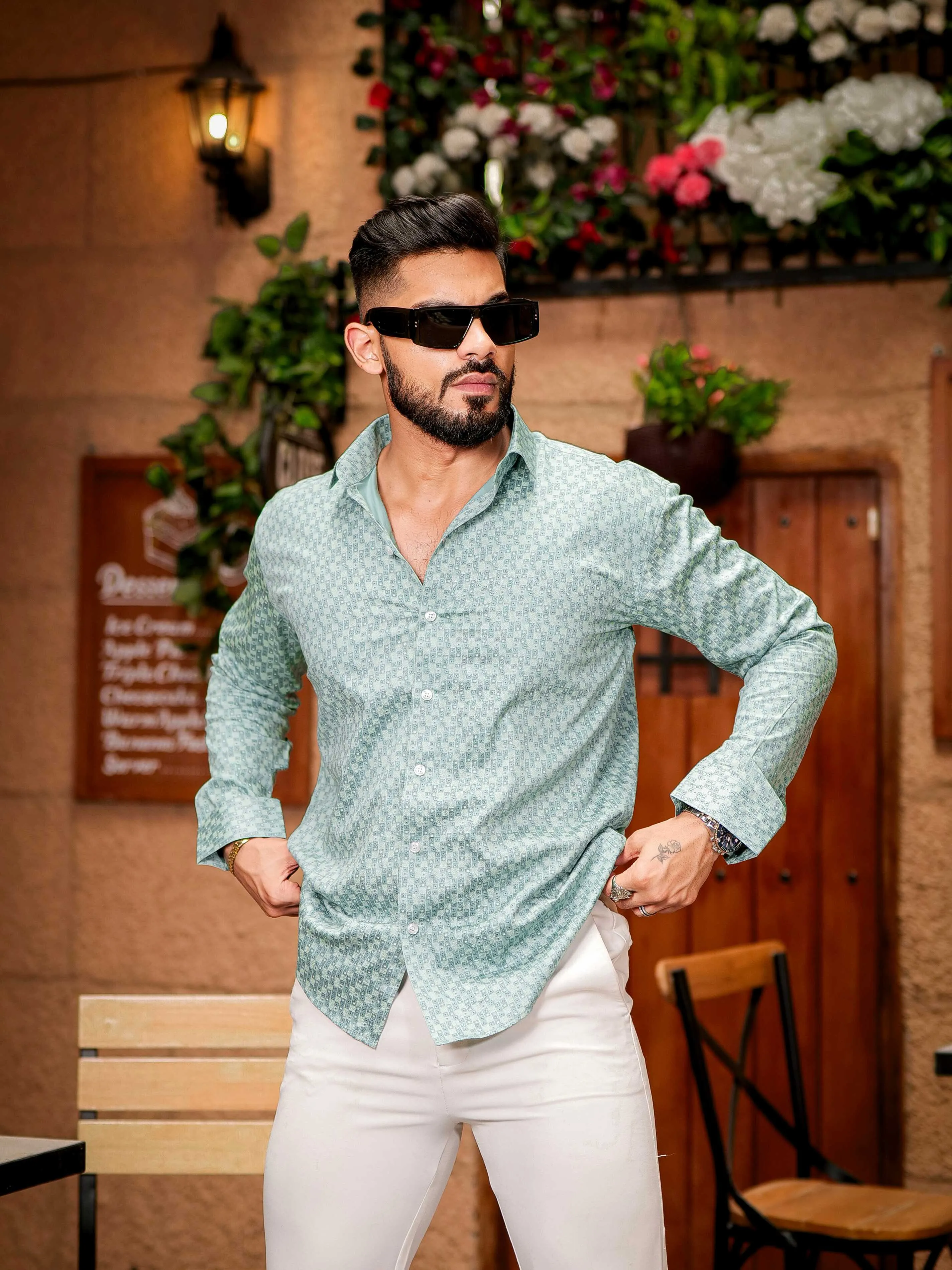 Green Satin Print Premium Shirt