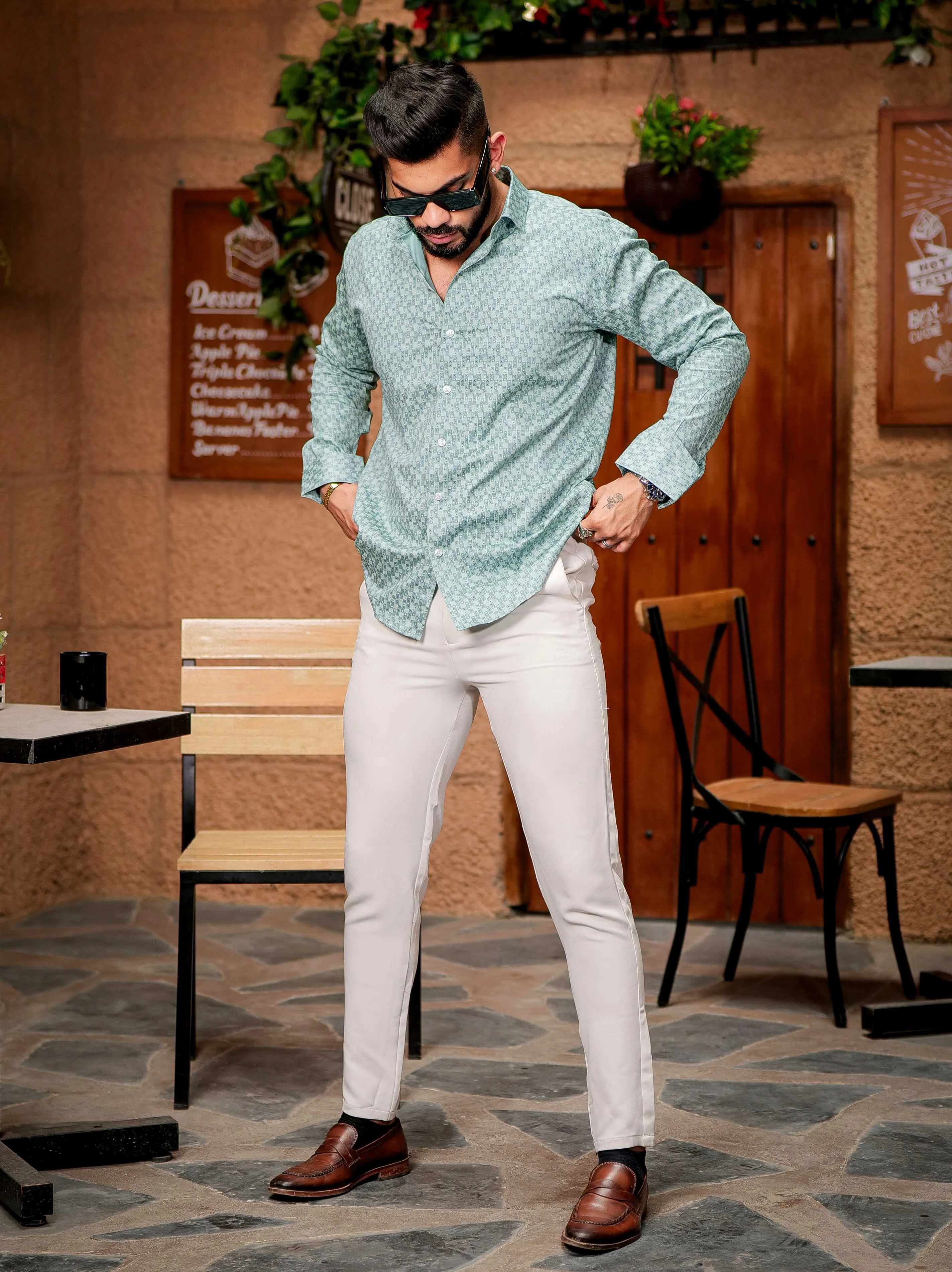 Green Satin Print Premium Shirt