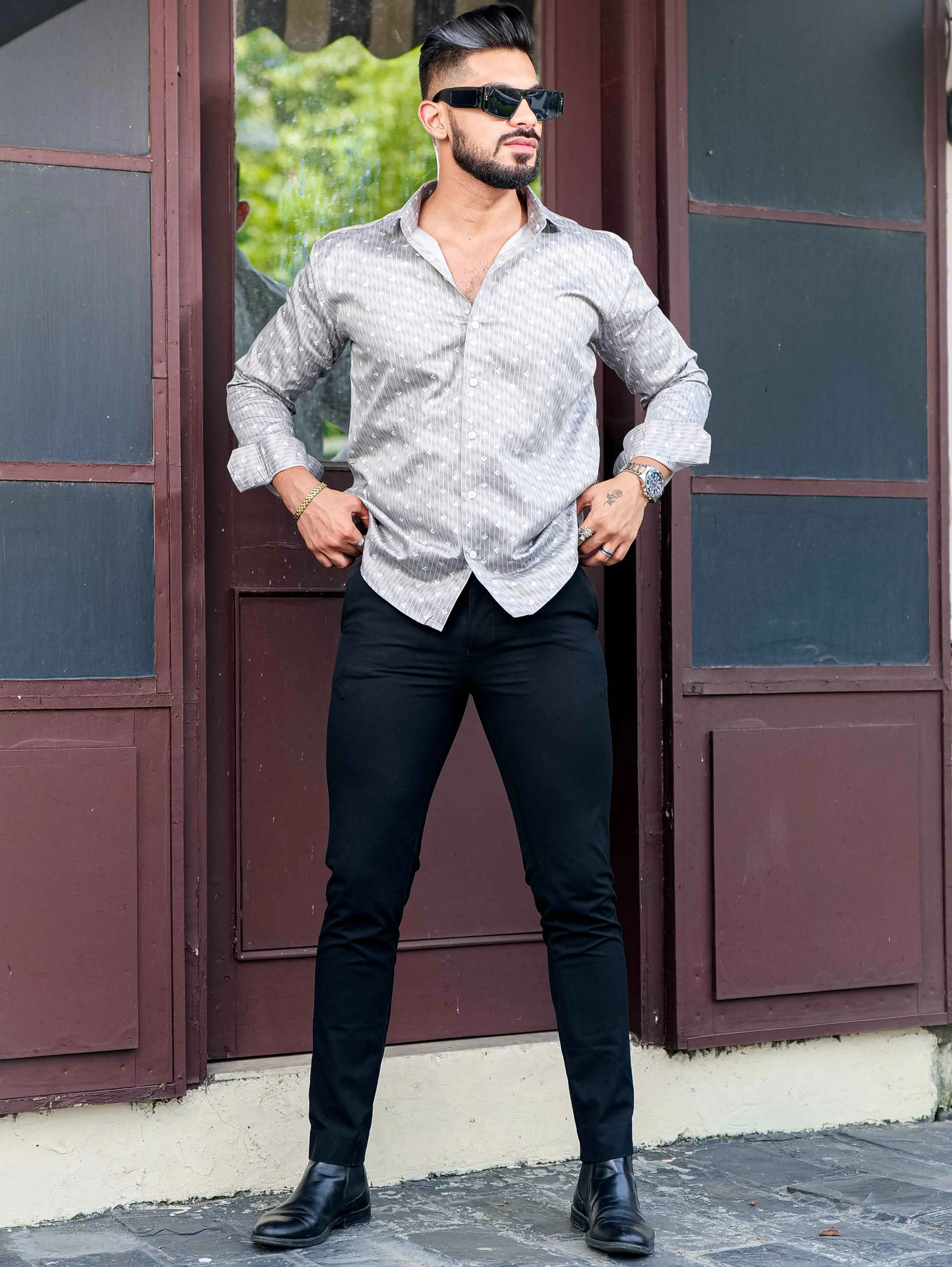 Grey Satin Print Premium Shirt