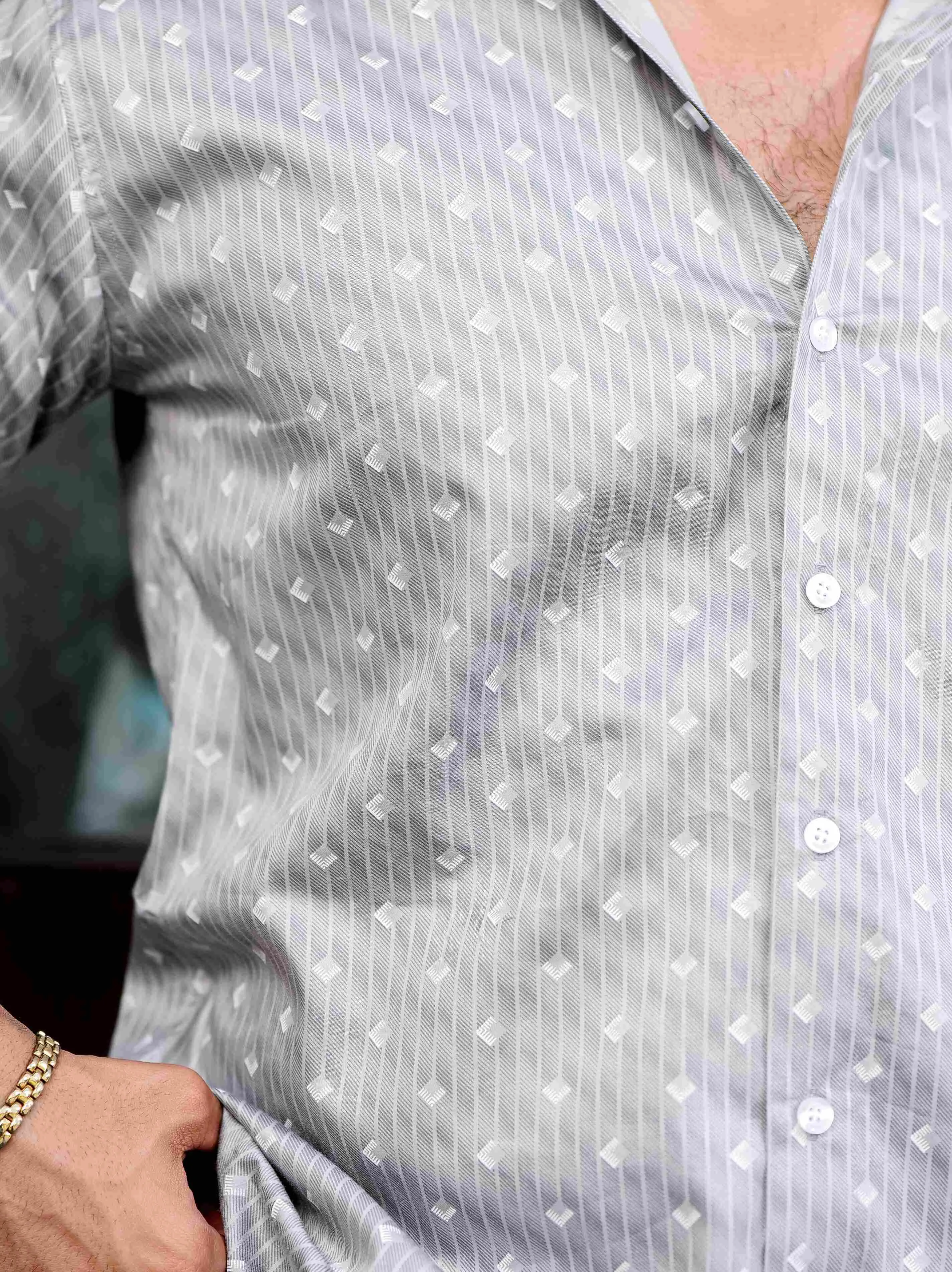 Grey Satin Print Premium Shirt