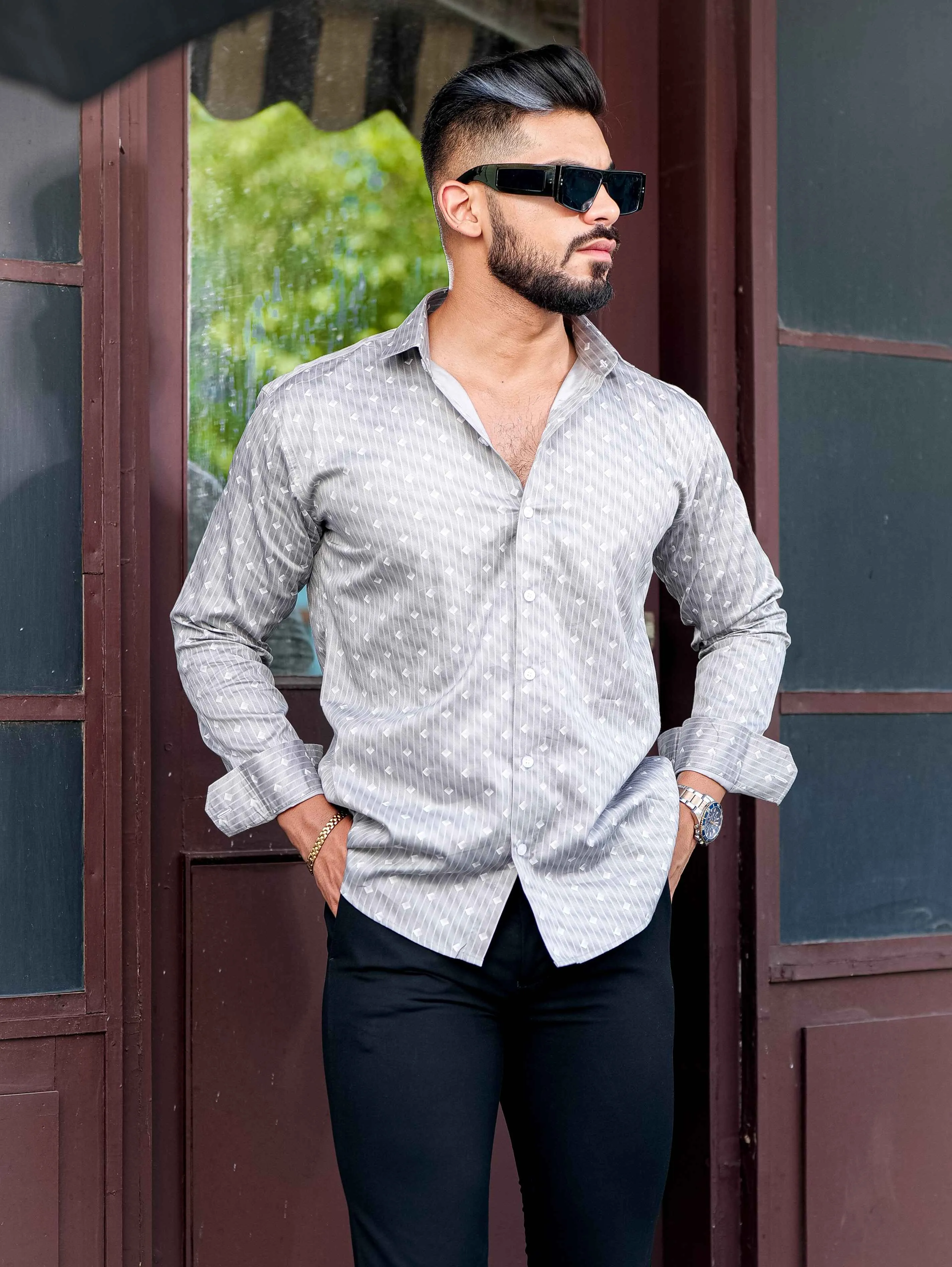Grey Satin Print Premium Shirt