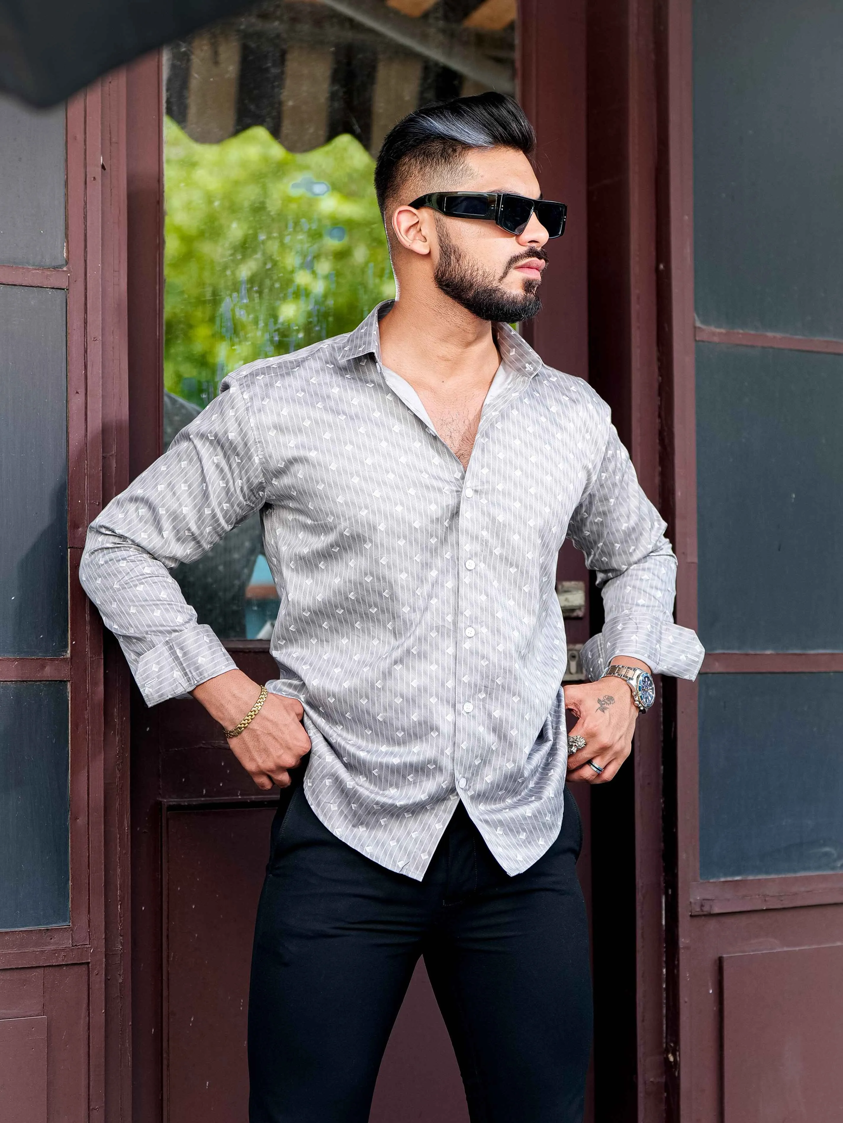 Grey Satin Print Premium Shirt