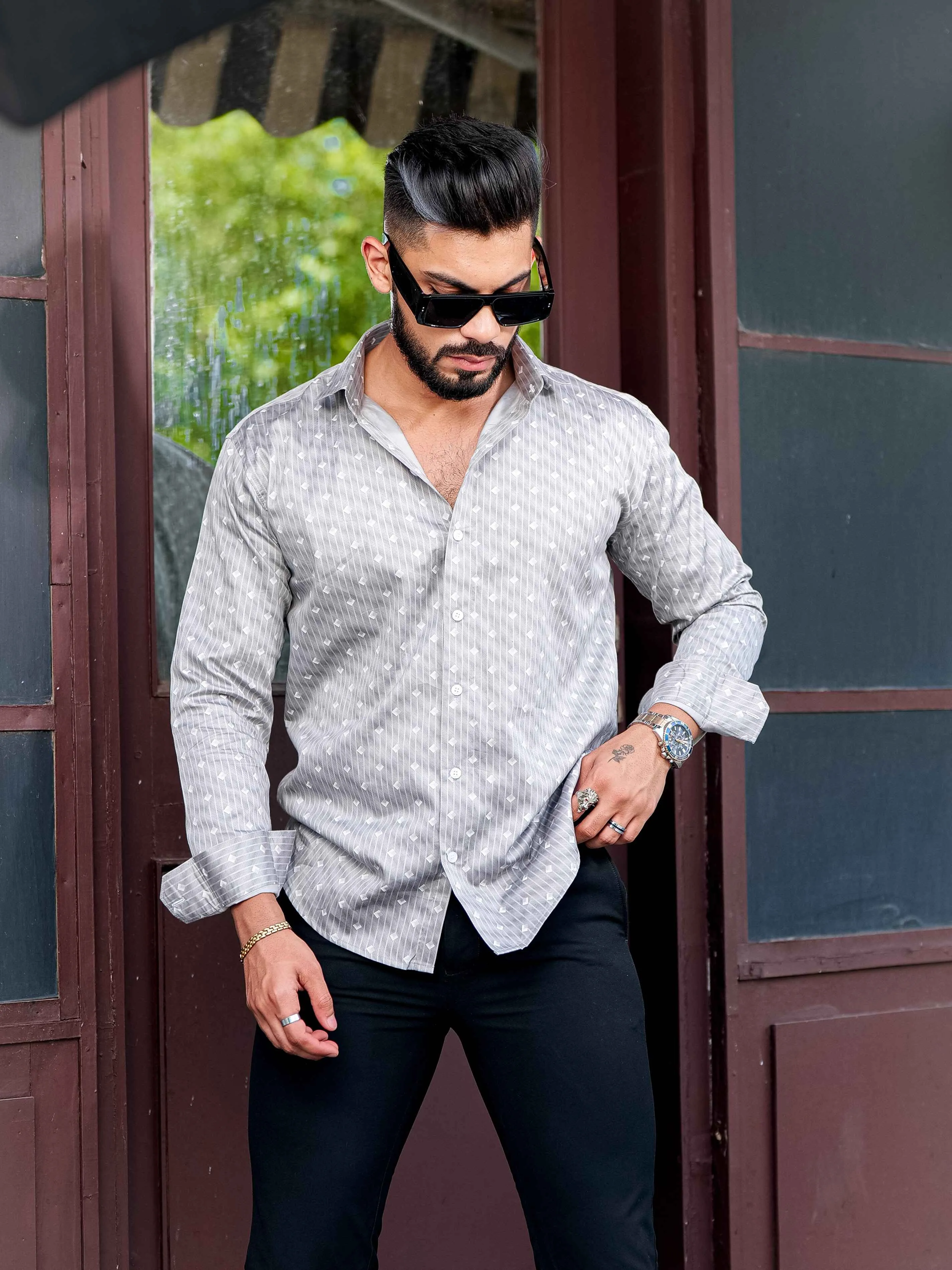Grey Satin Print Premium Shirt