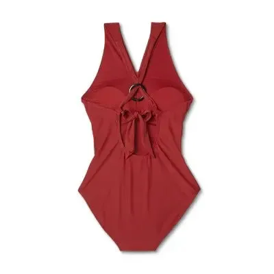 Kona Sol Women's Ruched One Piece Swimsuit Ring Crossover Full Coverage