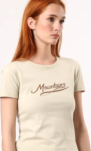 O189257 Crew Neck Printed Beige Short Sleeves Tee