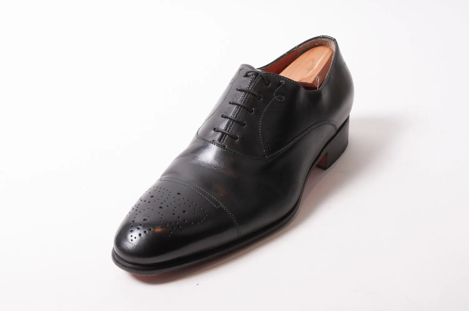 Santoni HandMade Black Cap Toe Oxfords