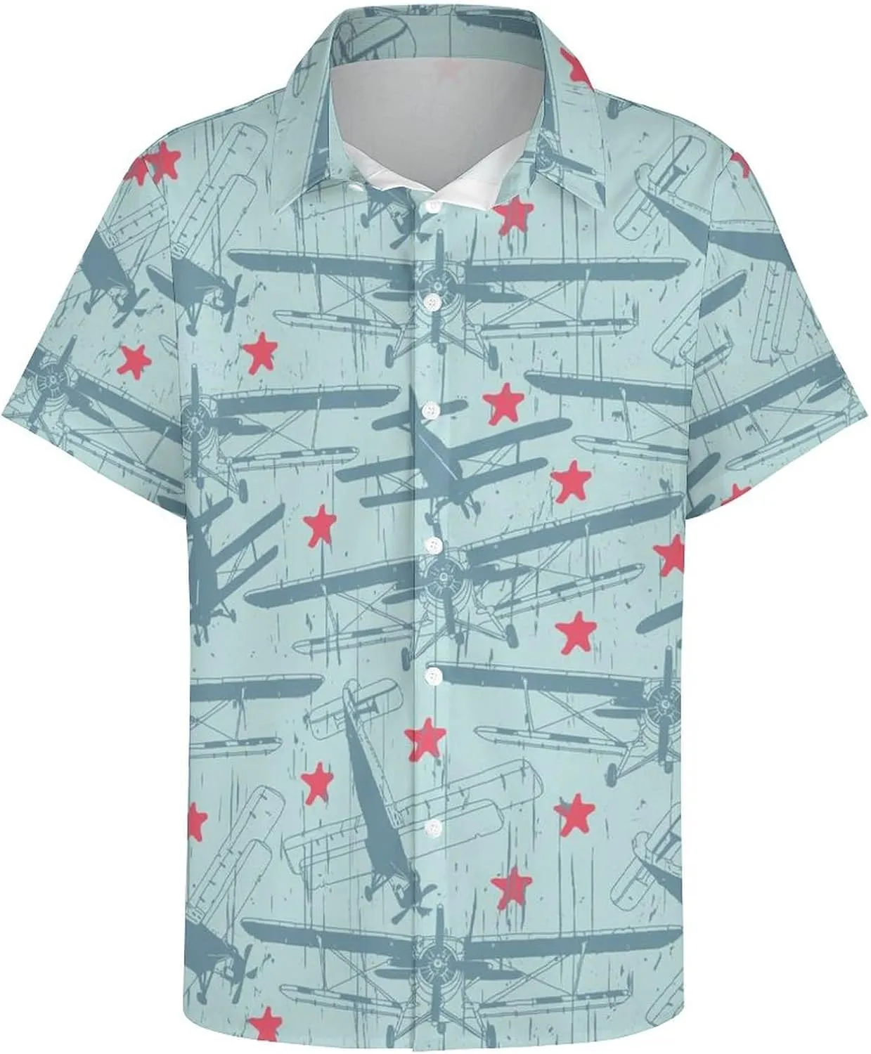 Shark Pattern Aloha Hawaiian Shirt Men Short Sleeve Casual Tropical Beach Shirt Quick Dry,