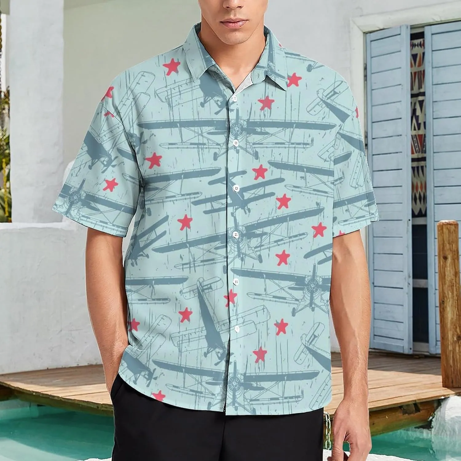Shark Pattern Aloha Hawaiian Shirt Men Short Sleeve Casual Tropical Beach Shirt Quick Dry,