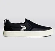 SLIP ON Skate PRO Black Suede and Canvas Ivory Logo Sneaker Women