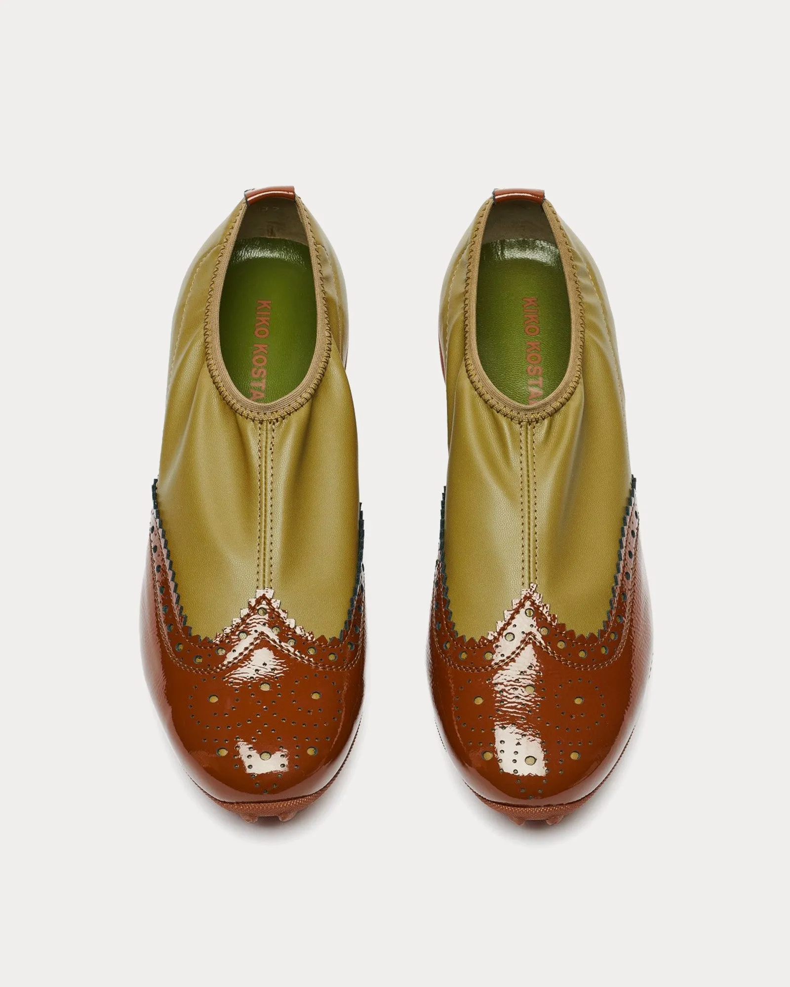 Sonia Brogues Olive Green / Tan Slip Ons