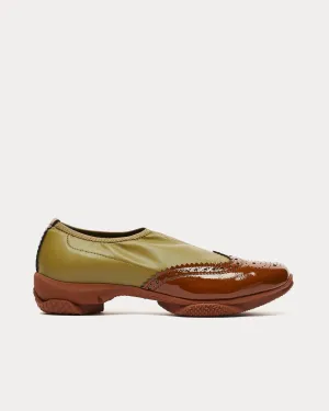 Sonia Brogues Olive Green / Tan Slip Ons