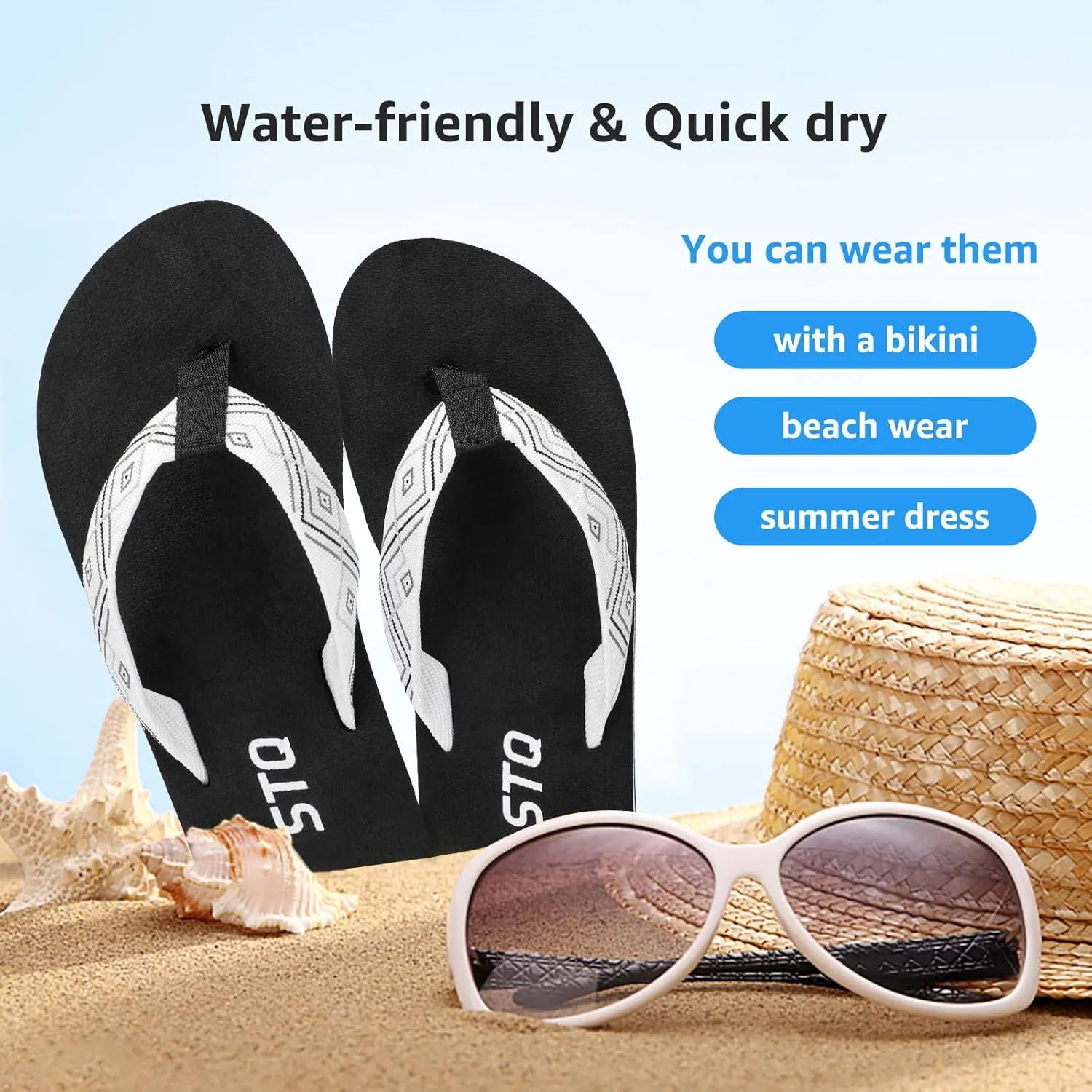STQ Womens Quick Dry Flip FlopsArch Support Thong Sandals