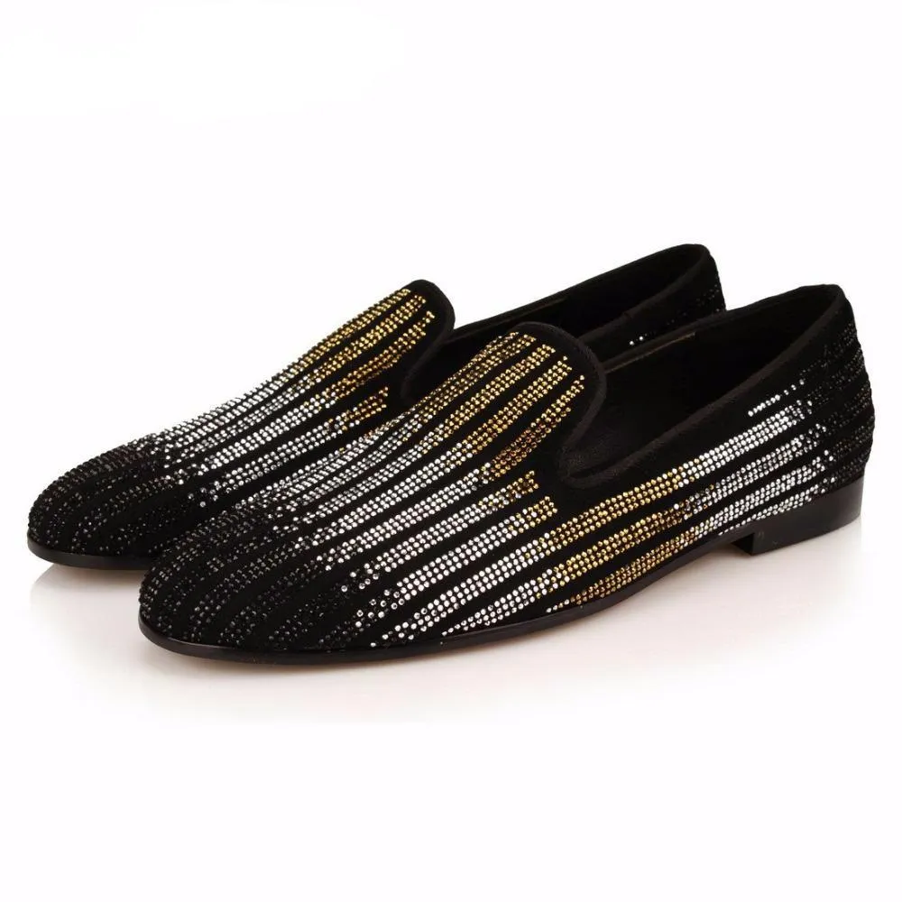 Striped Rhinestones Men Wedding or Party Loafer Shoes