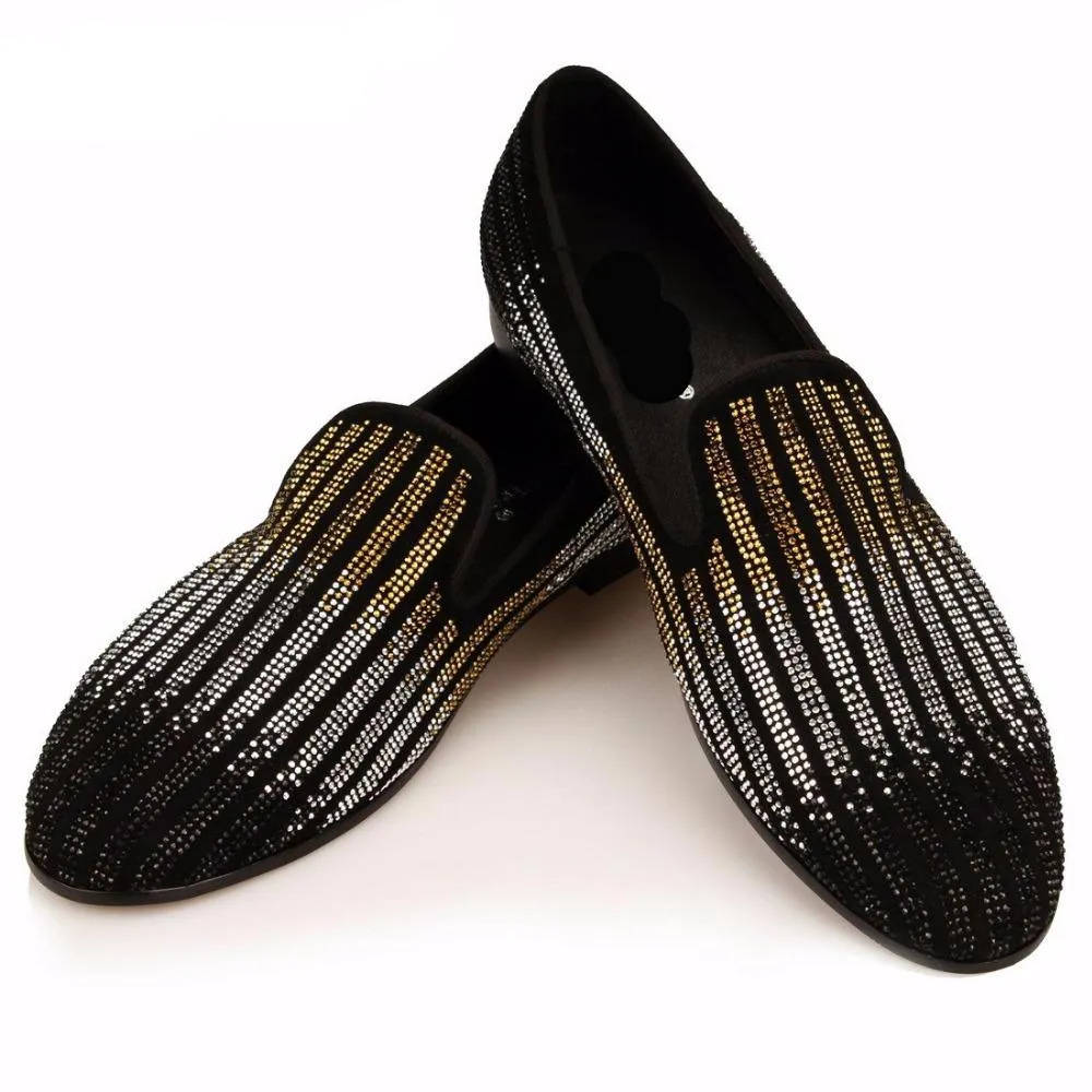 Striped Rhinestones Men Wedding or Party Loafer Shoes