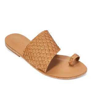 Wilshire Blvd - Classic Slide with Toe Loop And Real Fish Scale Leather | Tan